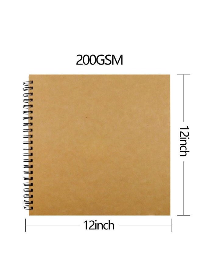 UPlama Hardcover Kraft Blank Page Scrapbook Photo Album,Blank Wedding Guest Book, Photo Album, Square Spiral Bound Cardboard Cover Sketchbook,50 Sheets, 12 x 12 Inches,200GSM - Image 2