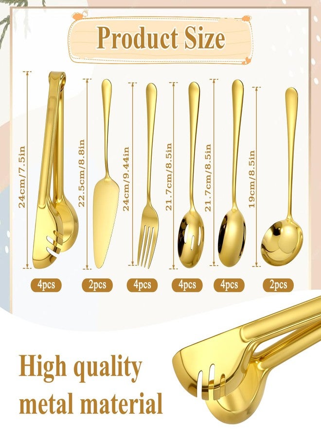 AOZUO Gold Stainless Steel Serving Utensils, Large Serving Spoons Slotted Spoons Forks Soup Ladle Pie Server and Tongs Polished Gold Servings Utensils Setfor Buffet Catering Banquet Party - Image 2