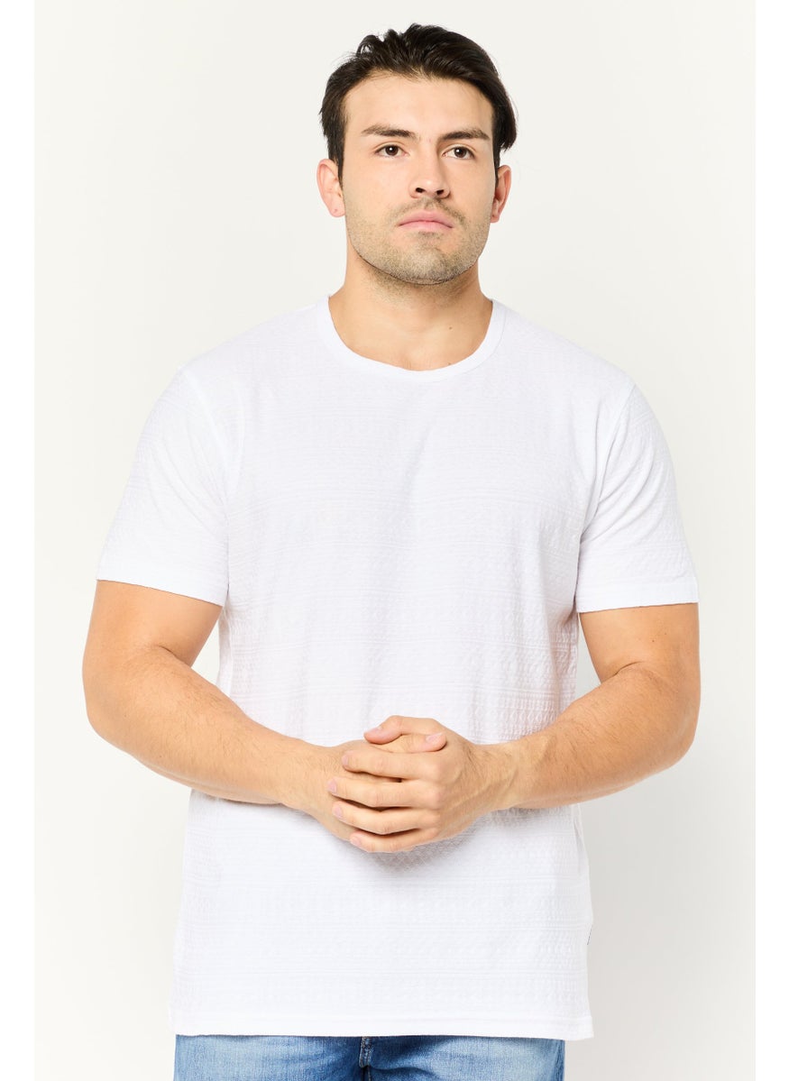 Peter Werth Men Crew Neck Short Sleeves Textured T-Shirt, White  - Image 1
