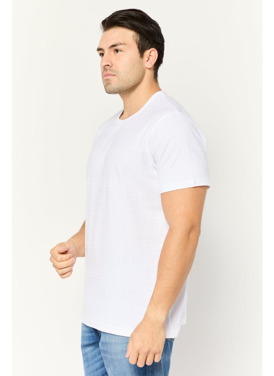 Peter Werth Men Crew Neck Short Sleeves Textured T-Shirt, White  - Image 3