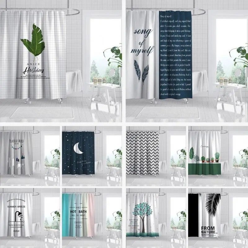 Y&D Shower Curtain Set Bathroom Nordic Green Leaves Waterproof Printing Bathroom Mat Set With Shower Curtain - Image 5