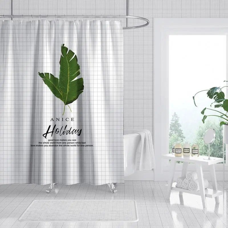 Y&D Shower Curtain Set Bathroom Nordic Green Leaves Waterproof Printing Bathroom Mat Set With Shower Curtain - Image 2