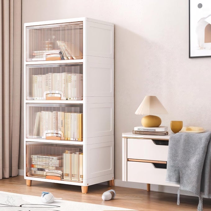POLYPROPYLENE CLOTHES ORGANIZER FOR WARDROBE CUPBOARD ORGANIZER FOR CLOTHES FOLDABLE AND STACKABLE CLOSET DRAWER ORGANIZER FOR CLOTHES 4PCS CUBOARD RACK TRANSPARENT SINGLE DOOR