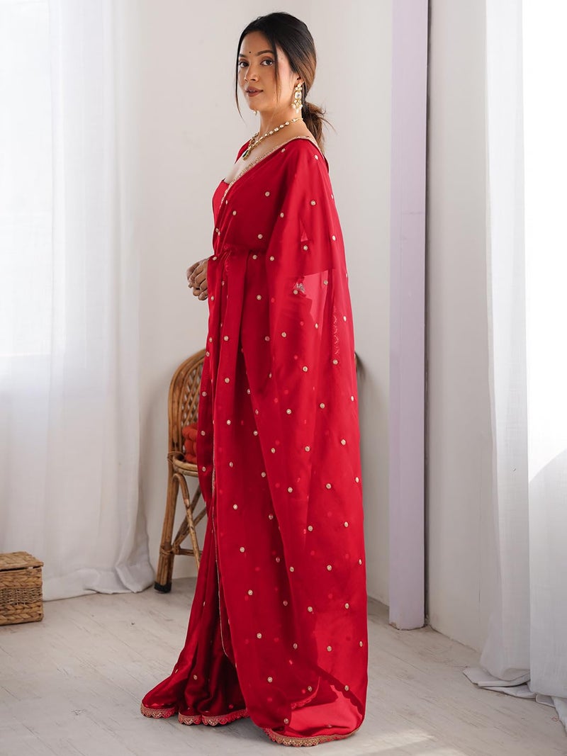 SAREE MALL Women's Pure Georgette Embroidered Saree With Unstitched Blouse Piece (RADHA1605_RX) - Image 4