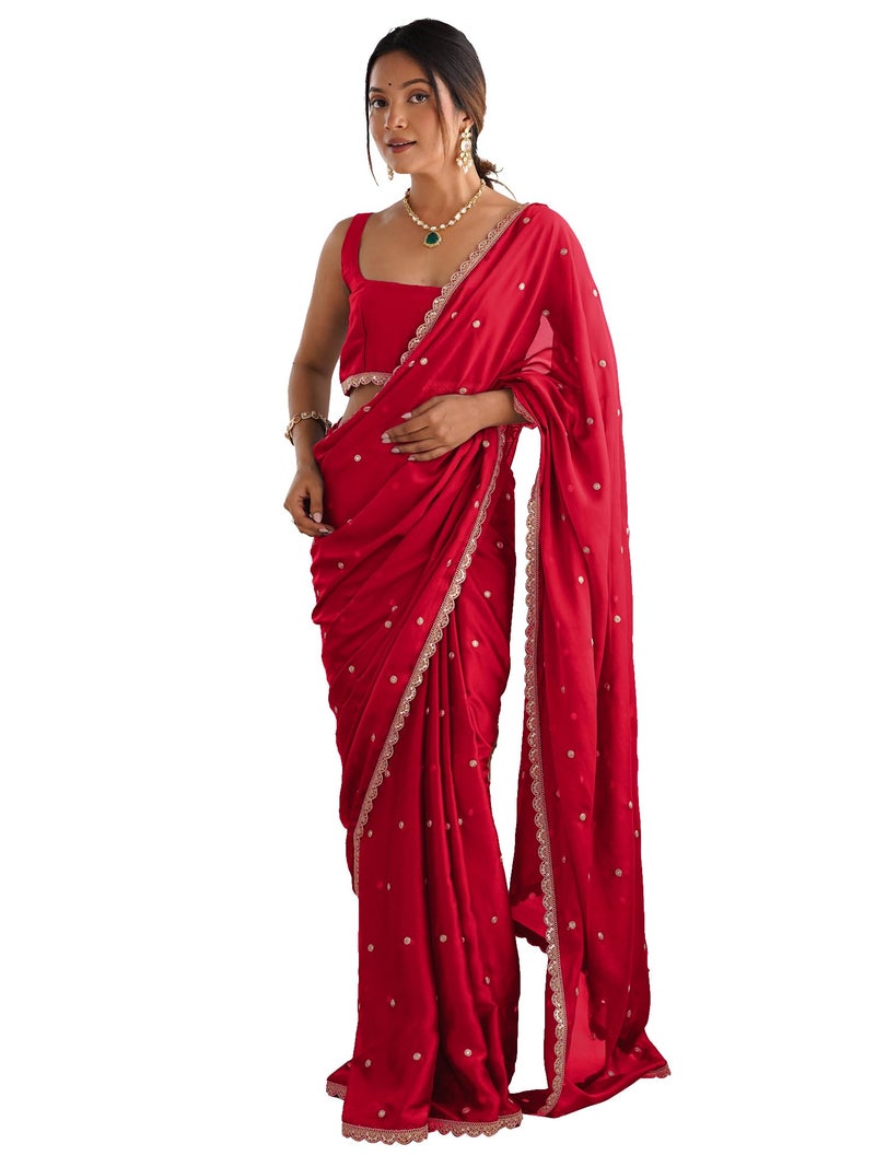 SAREE MALL Women's Pure Georgette Embroidered Saree With Unstitched Blouse Piece (RADHA1605_RX) - Image 1