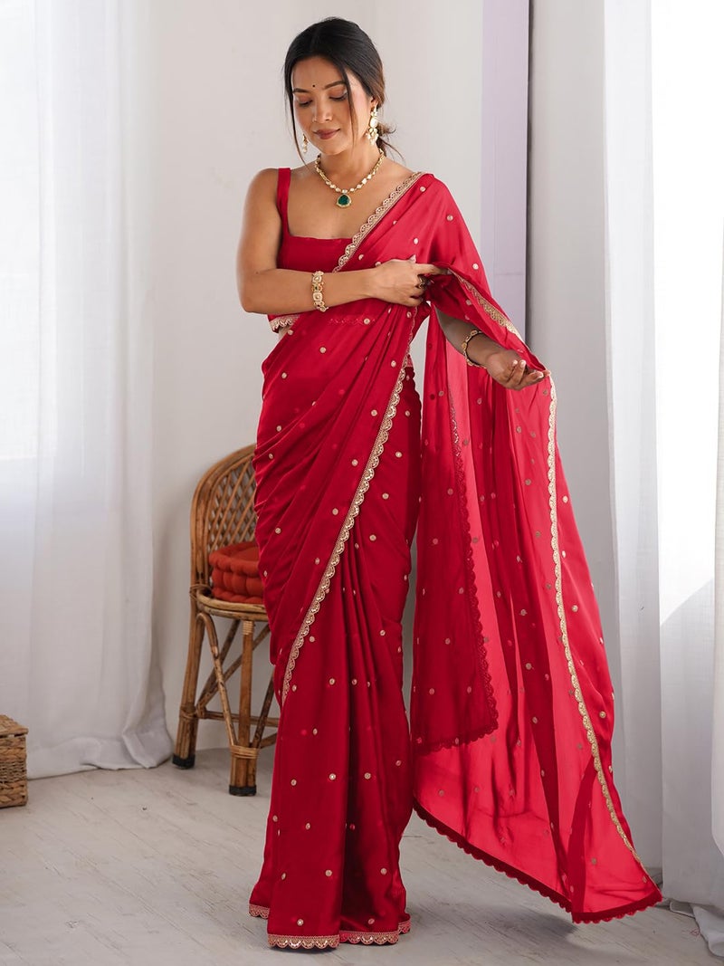 SAREE MALL Women's Pure Georgette Embroidered Saree With Unstitched Blouse Piece (RADHA1605_RX) - Image 5