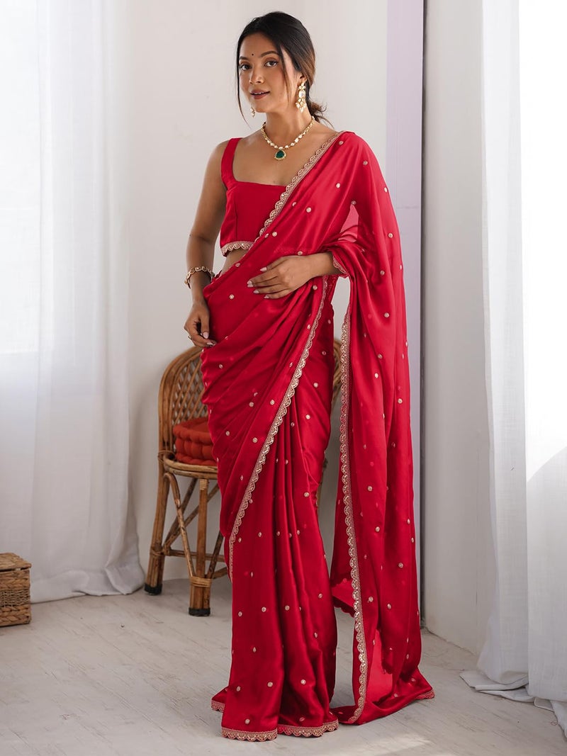 SAREE MALL Women's Pure Georgette Embroidered Saree With Unstitched Blouse Piece (RADHA1605_RX) - Image 2