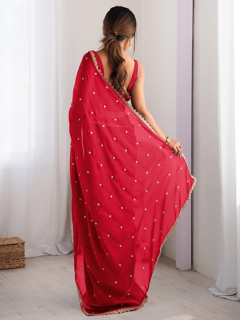 SAREE MALL Women's Pure Georgette Embroidered Saree With Unstitched Blouse Piece (RADHA1605_RX) - Image 3