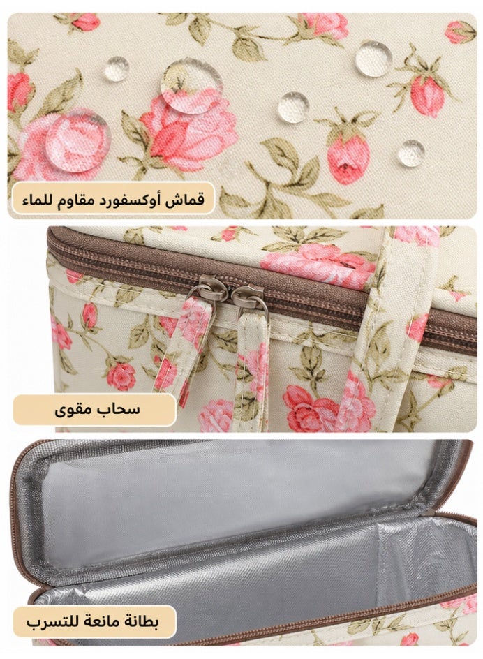 uoobox 9L Large Outdoor Insulated Bag, Portable Ice Pack with Fresh Floral Design, Leakproof Thermal Cooler Tote for Work/School/Picnic - Image 3