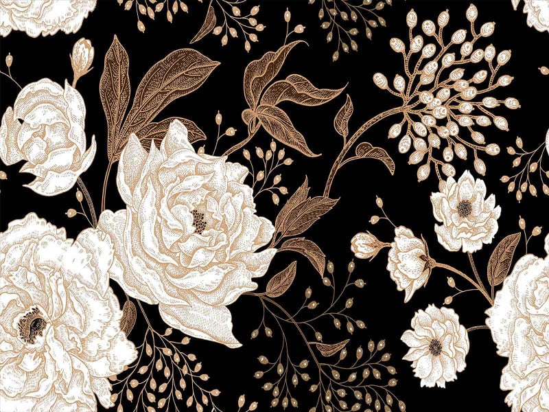 Reyhui Wall Mural Peonies and Roses Floral Vintage Wallpaper Seamless Gold White Flowers Wall Coverings for Living Room Bedroom Kids Roomï¼ˆNot Peel and Stickï¼‰ - Image 2