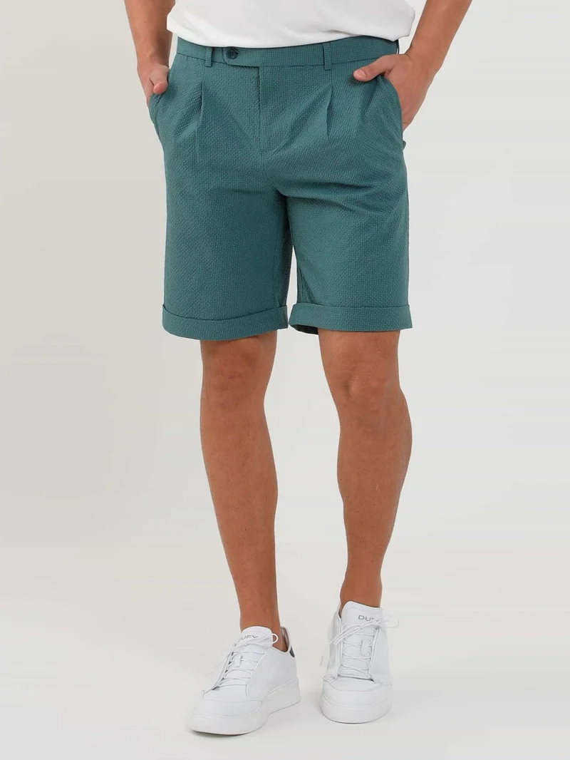 Dufy Green Men's Slim Fit Seersucker Patterned Short - 104675