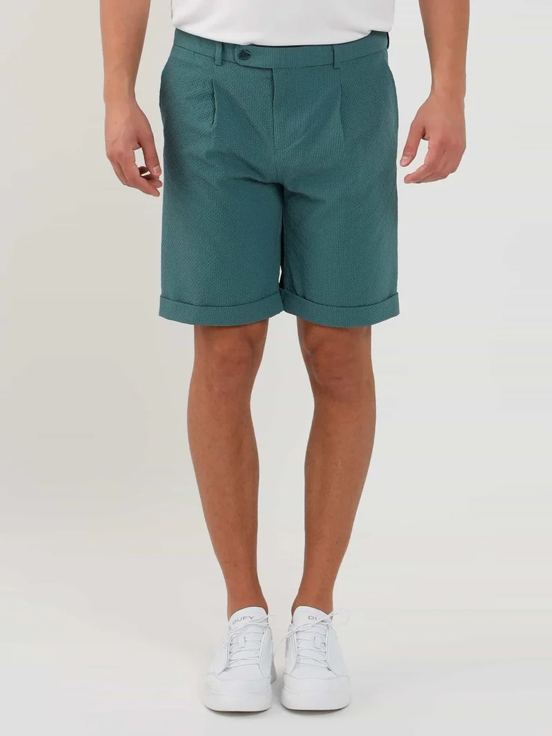Dufy Green Men's Slim Fit Seersucker Patterned Short - 104675