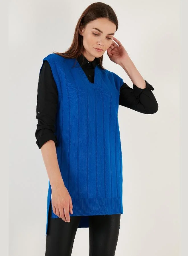 ليلا ليلا سترة صوفية طويلة بياقة على شكل حرف  للنساء