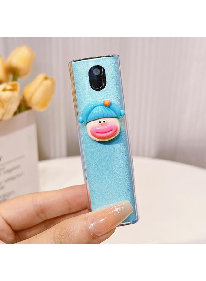 Mobile Phone Screen Cleaning Artifact Portable Spray Wipe One Cute Cartoon Tablet Computer Display Screen Cleaning Solution-Color:Blue And Blue Hair Mouth 50ml Replenishing Solution  - Image 1