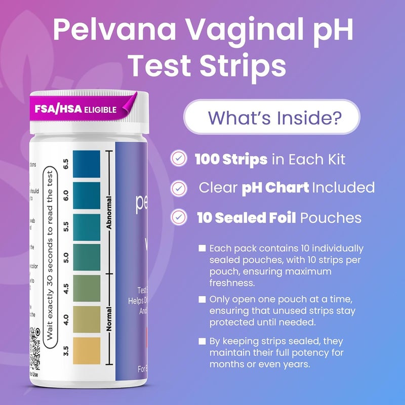 Pelvana Vaginal pH Test Strips for Women  100 Strips atHome BV and Yeast Infection Test Kit Vaginal pH Tester to Differentiate Between Conditions - Image 2
