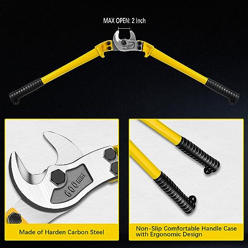 AUPREX 24 Inch Heavy Duty Cable Cutter, Carbon Steel Wire Rope Cutter for Aluminum and Copper Wire Rope, Multi-Functional Labor Saving Long Arm Wire Cutter Pliers with Ergonomic Design - Image 3