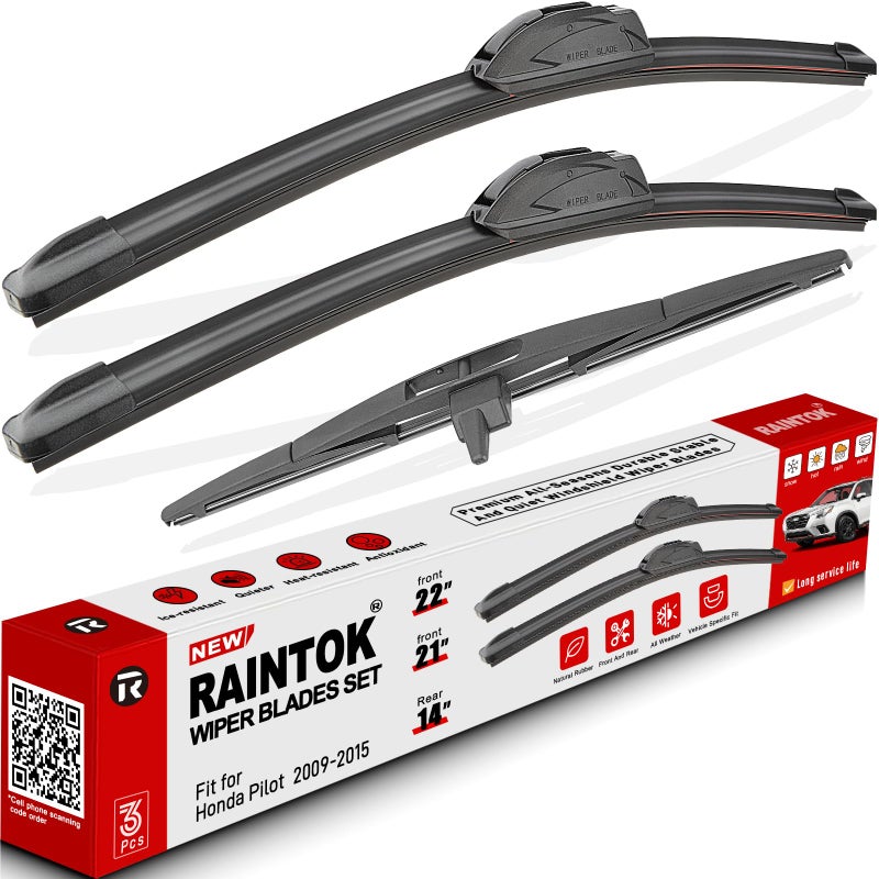 RAINTOK Windshield Wiper Blade Set Replacement for 20092015 Honda Pilot Original Equipment Replacement Front Rear Wiper Blades 222114 Pack of 3
