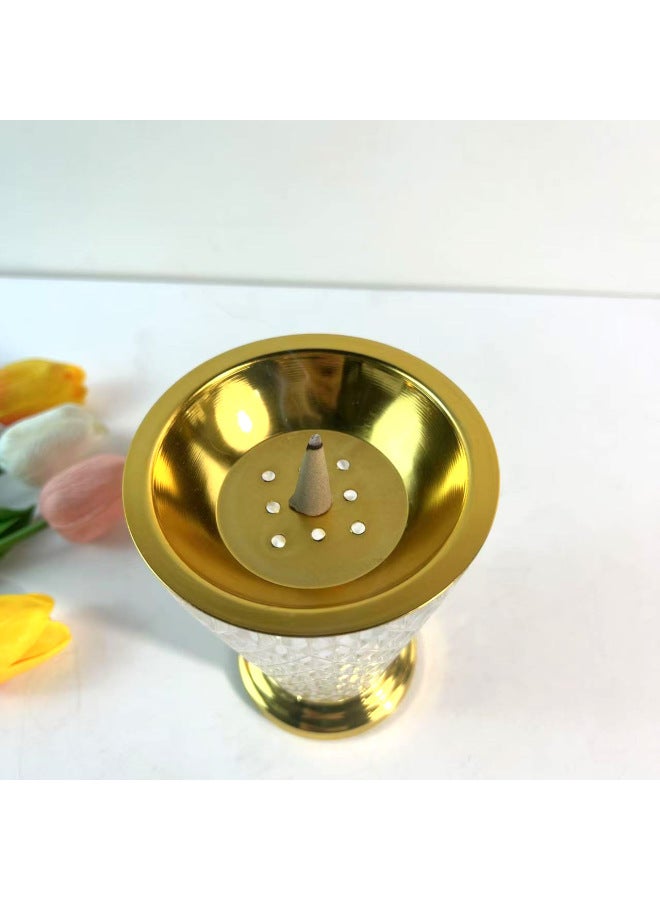 Luxury Crystal Glass Incense Burner, Elegant Bakhoor Mabkhara with Gold Trim for Home Decor - Image 4
