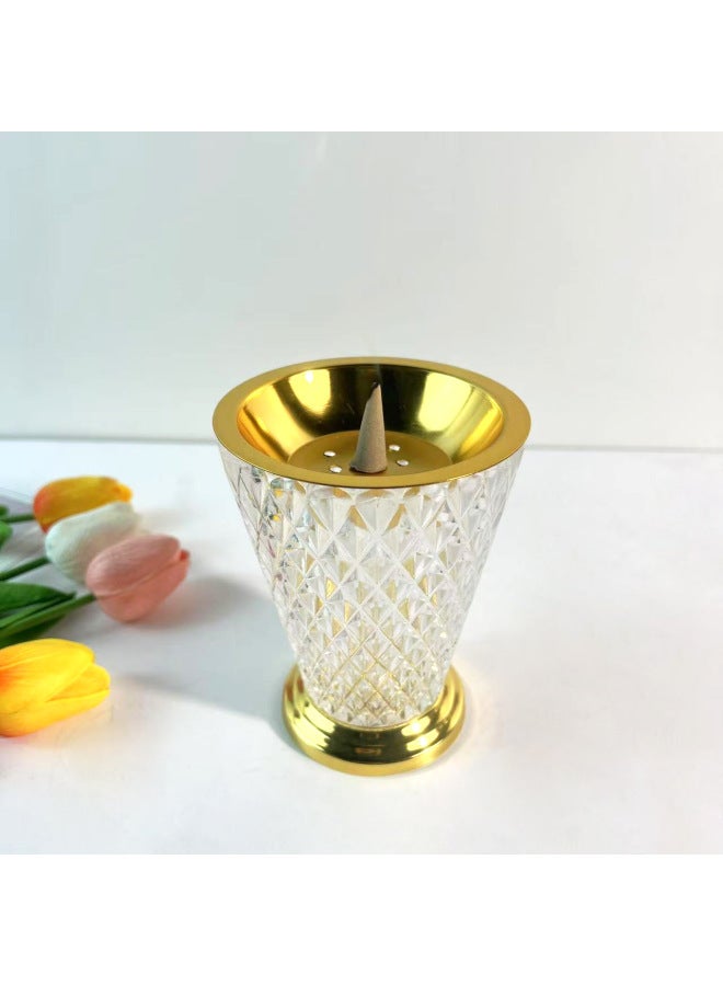 Luxury Crystal Glass Incense Burner, Elegant Bakhoor Mabkhara with Gold Trim for Home Decor - Image 1