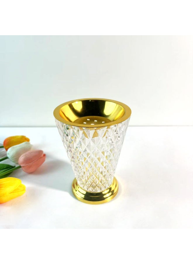 Luxury Crystal Glass Incense Burner, Elegant Bakhoor Mabkhara with Gold Trim for Home Decor - Image 2