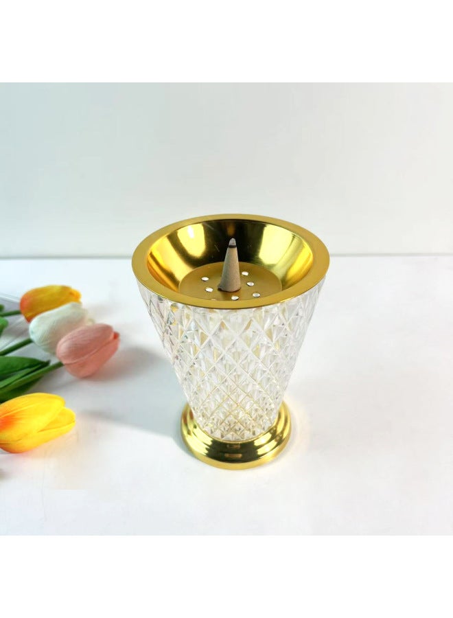 Luxury Crystal Glass Incense Burner, Elegant Bakhoor Mabkhara with Gold Trim for Home Decor - Image 3