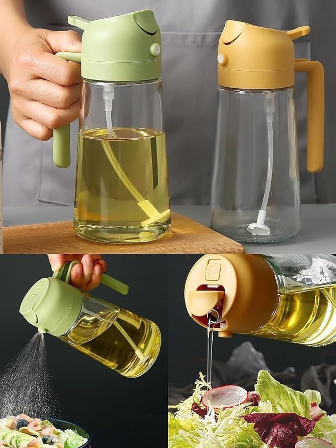 VENDLY 2in1 Oil Spray Bottle Refillable Glass Dispenser for Cooking Oils and Vinegar Adjustable Spray and Stream Functions Perfect for BBQ Salad Baking and Frying MULTICOLOUR - Image 2