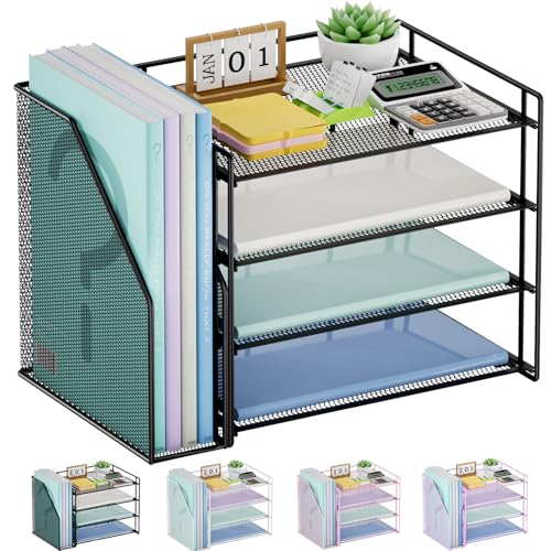 Marbrasse Desk Organizer and Accessories4Tier Paper Letter Tray Organizer with File HolderDesk Accessories Workspace Desktop Organizers for School Home Office Supplies Black - Image 1