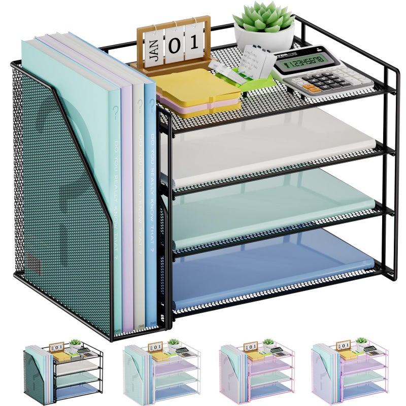 Marbrasse Desk Organizer and Accessories4Tier Paper Letter Tray Organizer with File HolderDesk Accessories Workspace Desktop Organizers for School Home Office Supplies Black - Image 2