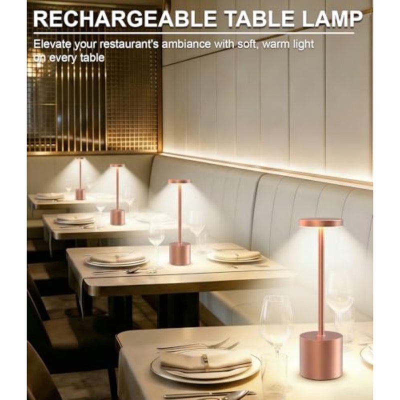 Cordless Table Lamps Rechargeable Set of 2, Portable LED Desk Lamp, 5000mAh Battery Powered Wireless Table Light - 3 Color Dimmable Lighting for Restaurant Dining Patio Outdoor Bedroom Rose Gold - Image 5