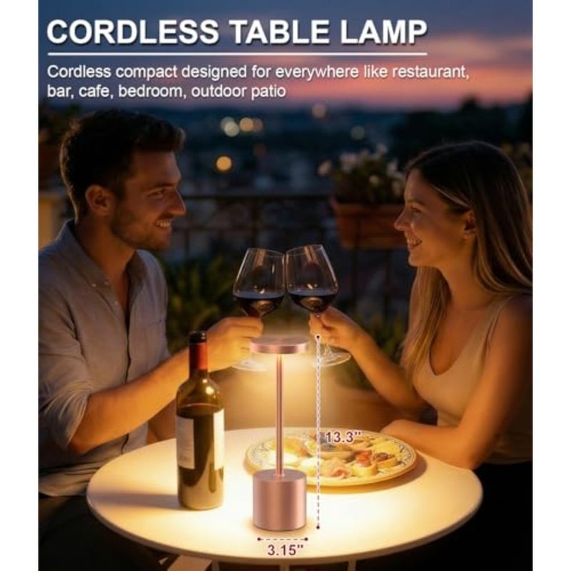 Cordless Table Lamps Rechargeable Set of 2, Portable LED Desk Lamp, 5000mAh Battery Powered Wireless Table Light - 3 Color Dimmable Lighting for Restaurant Dining Patio Outdoor Bedroom Rose Gold - Image 4