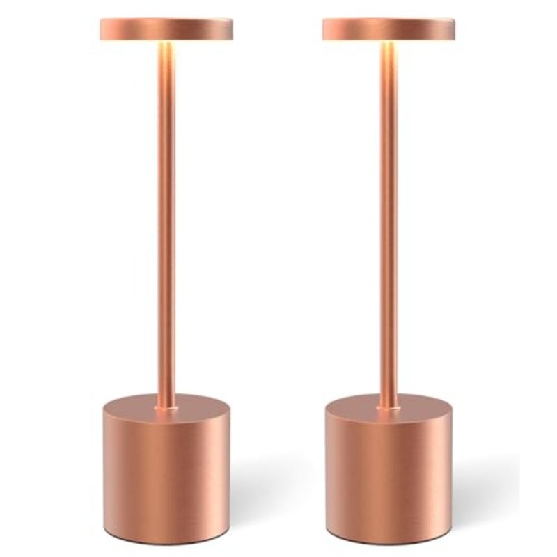 Cordless Table Lamps Rechargeable Set of 2, Portable LED Desk Lamp, 5000mAh Battery Powered Wireless Table Light - 3 Color Dimmable Lighting for Restaurant Dining Patio Outdoor Bedroom Rose Gold - Image 1