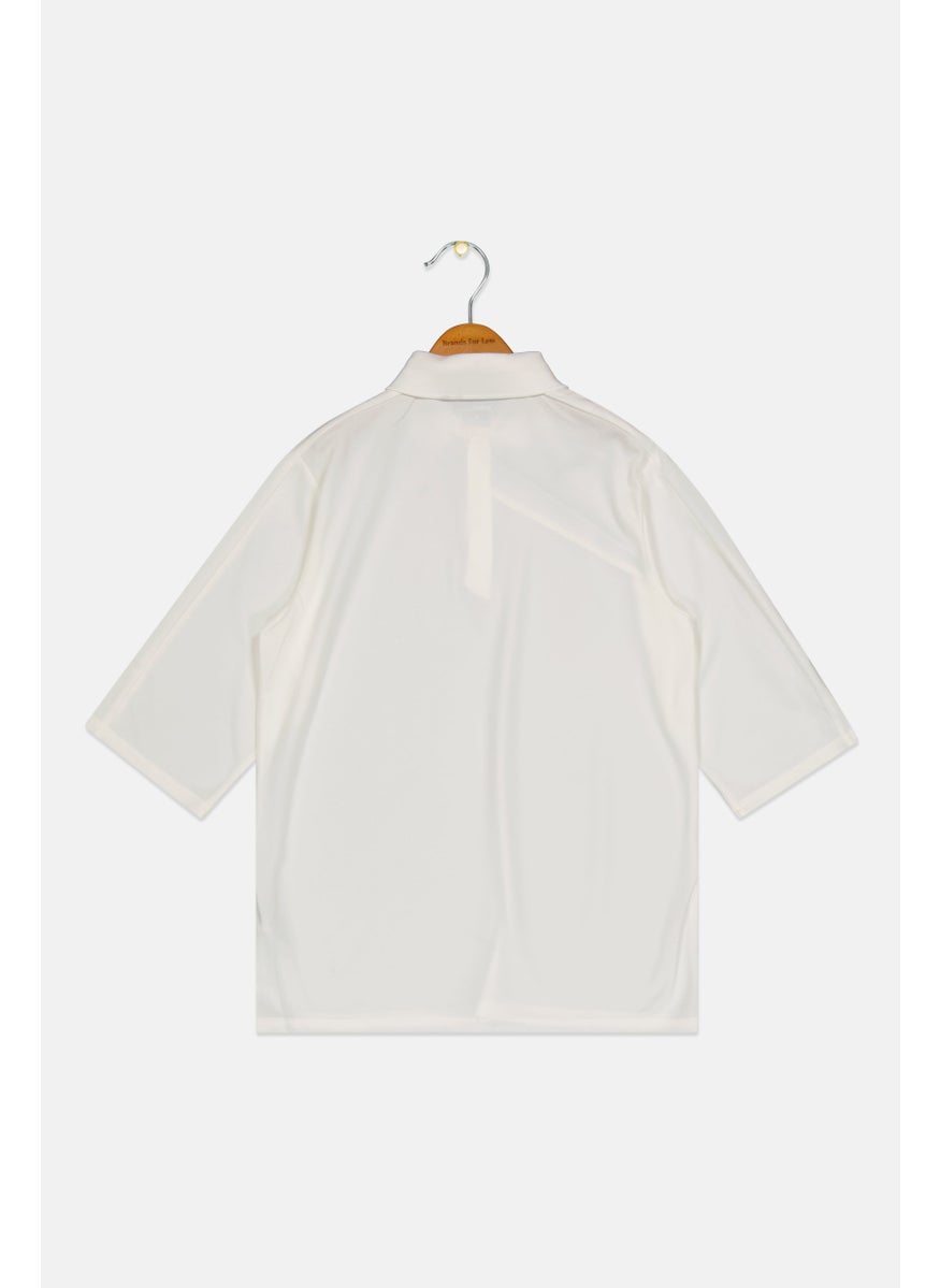PUMA Kids Boy Sportswear Fit Spread Collar Long Sleeve Shirt, Off White  - Image 2