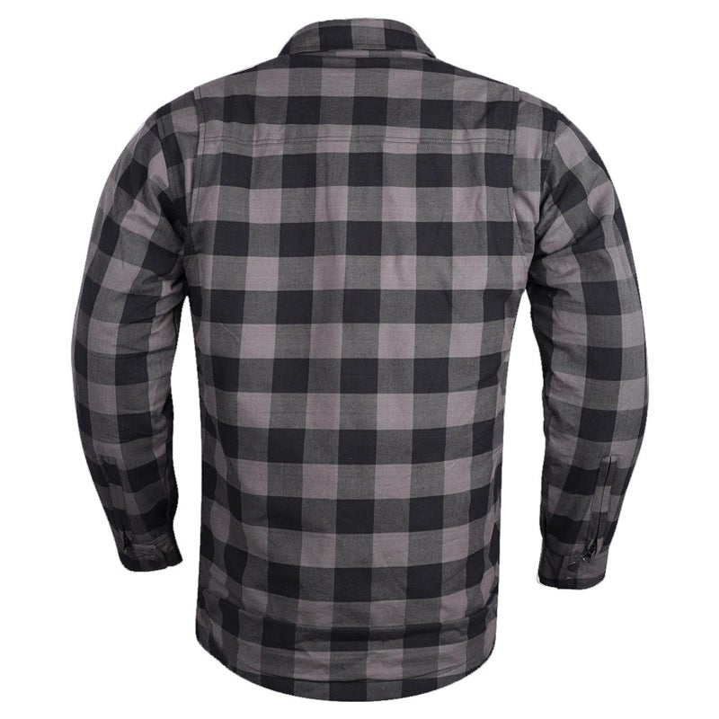 Vance Leather Mens Armored Checkered Flannel Biker Shirt, Multiple Waterproof Storage Pockets CE Approved Armor Reinforced Water Resistant (Grey, XL) - Image 3