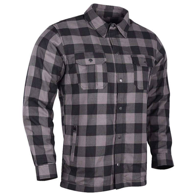 Vance Leather Mens Armored Checkered Flannel Biker Shirt, Multiple Waterproof Storage Pockets CE Approved Armor Reinforced Water Resistant (Grey, XL) - Image 2