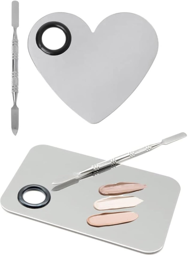 2-Pack Stainless Steel Makeup Palette with Spatula, for Foundation, Nail Art, Eyeshadow - Silver