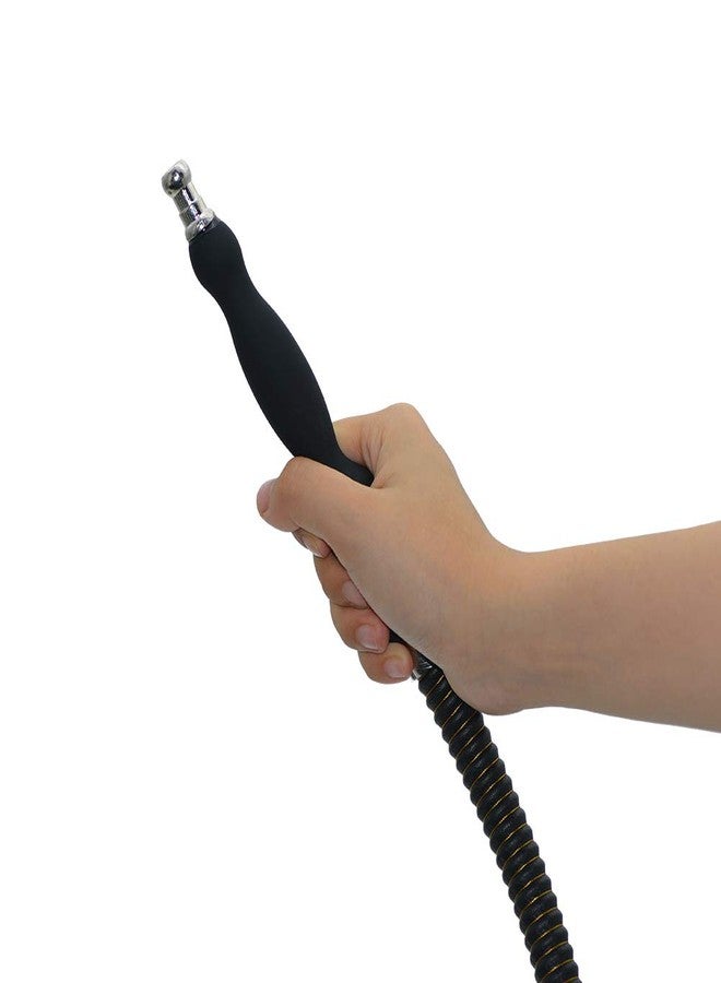 Dingde Black Rubber Handle Hookah Hose with Metal Tip Leather Wrapped Hookah Hose Washable Durable 72" Long Shisha Hose - Image 2