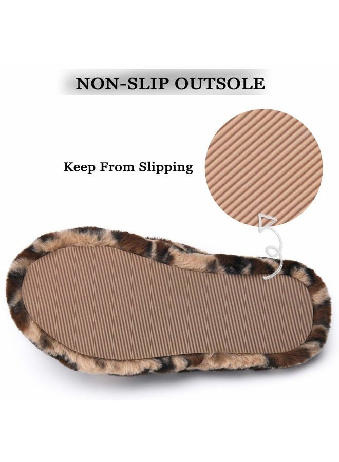 DL Fluffy Womens House Slippers Cross Band Open Toe, Soft Plush Fleece Bedroom Slippers Women Memory Foam, Comfy Fuzzy Slip On Non-Slip Womens Slippers Indoor Leopard Size 7-8 - Image 5