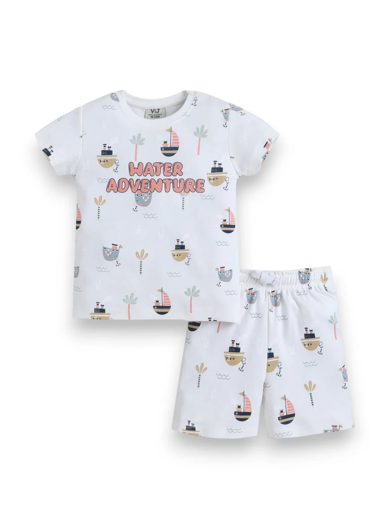 فكتور اند جين Infant Boys “Water Adventure” Print Cotton Pajama Set – T-Shirt & Shorts Nightwear