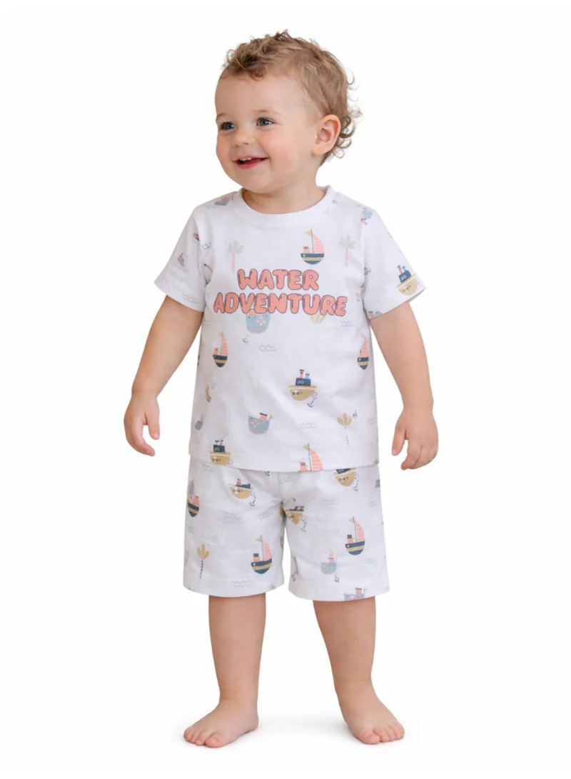 فكتور اند جين Infant Boys “Water Adventure” Print Cotton Pajama Set – T-Shirt & Shorts Nightwear