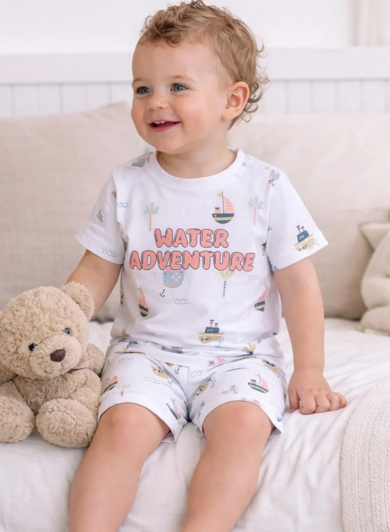 Victor And Jane  Infant Boys “Water Adventure” Print Cotton Pajama Set – T-Shirt & Shorts Nightwear for Men | Best Price UAE