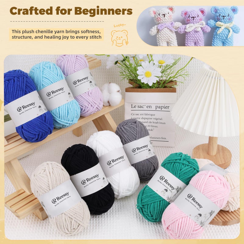 Reessy Bulky Chenille Yarn for Crocheting â€“ 6 Pack of 50g/1.76oz Skeins, Pure Polyester, CYC #5 Bulky Weight â€“ Ultra Soft Chenille Yarn Pack for Crafting Plush Toys, Blankets, Scarves(Sapphire Blue) - Image 3