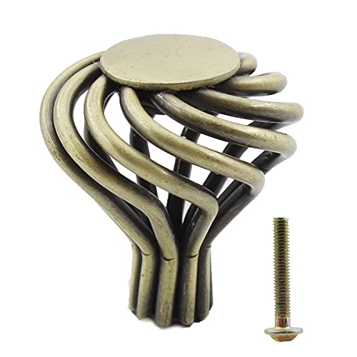 TTZEZE 6 Pack Cabinet Knobs, Birdcage Nest Twist Handle Pull Cupboard Dresser Drawer Closet Wardrobe Bookcase Hardware for Kitchen Bathroom Bedroom with Screws (Single Hole 35mm/1.38", Bronze) - Image 1