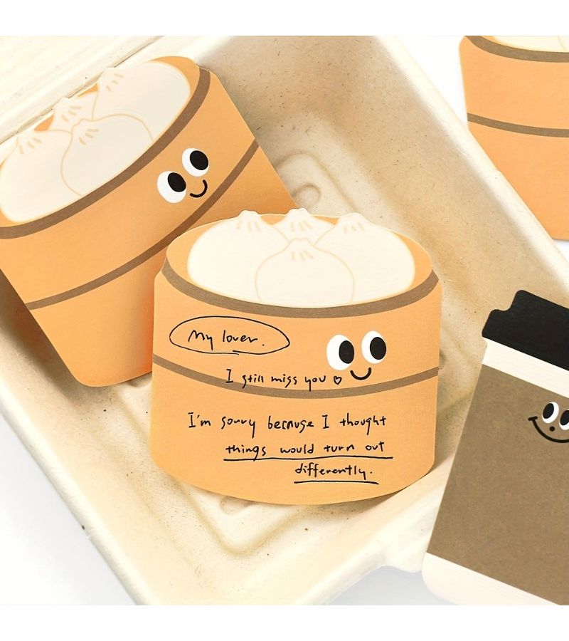4pcs Cute Food Shaped Sticky Notes Fun Cartoon Patterns Moderate Adhesive Strength Won Tear Paper For Daily Memos Study Marking Journal Decoration Students Office Use - Image 5