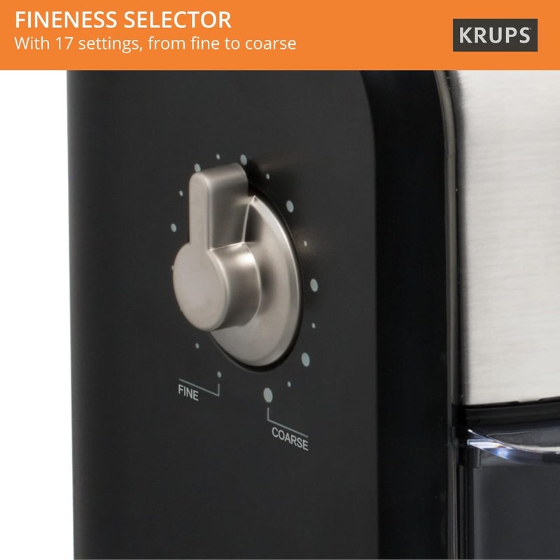 Krups Expert Burr, Automatic Coffee Grinder, Easy Clean, black&silver, GVX231 - Image 3