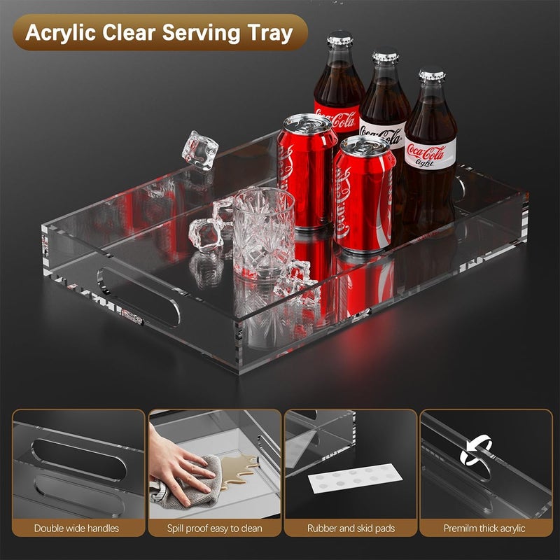 Jusmoo 2 Pack Acrylic Serving Tray with Handles-17x12Inch-Clear Decorative Tray for Appetizer,Breakfast-Cuounter Organizer Tray for Ottoman Coffee Tray - Image 4