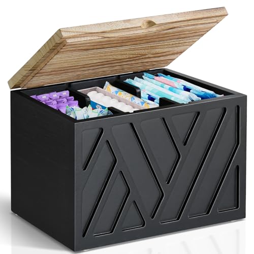 Jorkol Tampon Holder for Bathroom Decor, Feminine Product Organizer With Lid, Shark Week Storage, Wood Pad Box for Toilet, Bathroom Accessories for Girl Stuff - Image 1