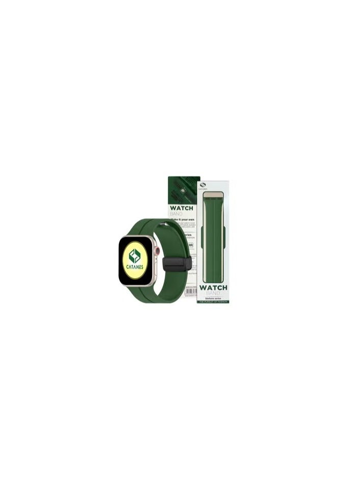 CATANES - Apple Watch Band 42mm 44mm 45mm 49mm Magnetic Band D-buckle Silicone Sport Strap Replacement Wrist Band Green - Image 1