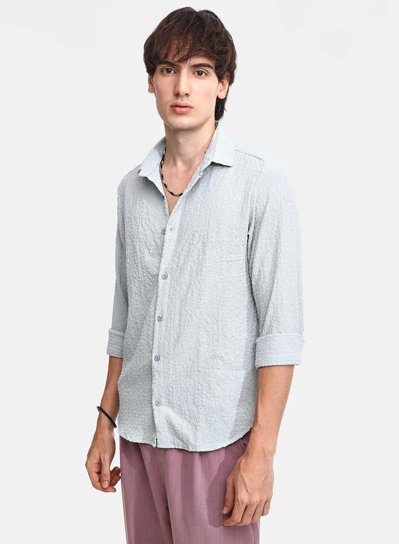 كامبوس سوترا Men's Icy Blue Cubic-Seersucker Shirt