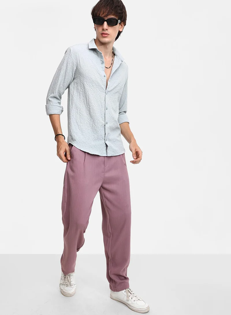 كامبوس سوترا Men's Icy Blue Cubic-Seersucker Shirt