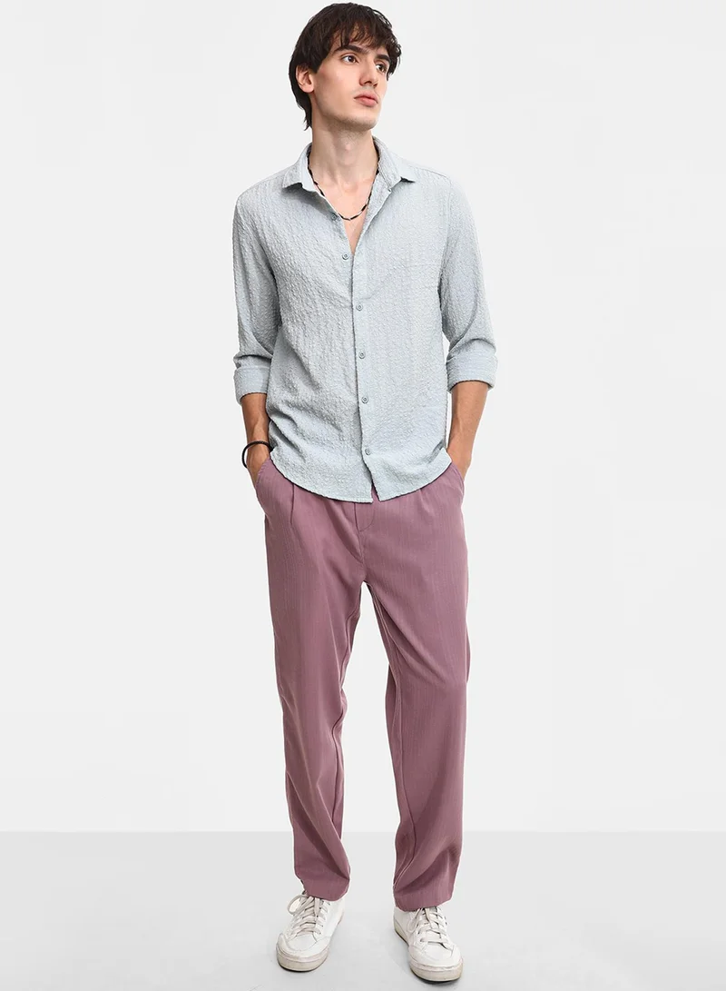 كامبوس سوترا Men's Icy Blue Cubic-Seersucker Shirt